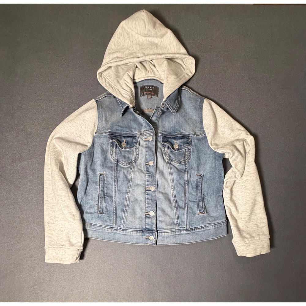 Torrid Denim Hoodie Jean Jacket Womens 00 Grunge Streetwear Layered Trucker